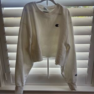 Cropped White Champion Crewneck